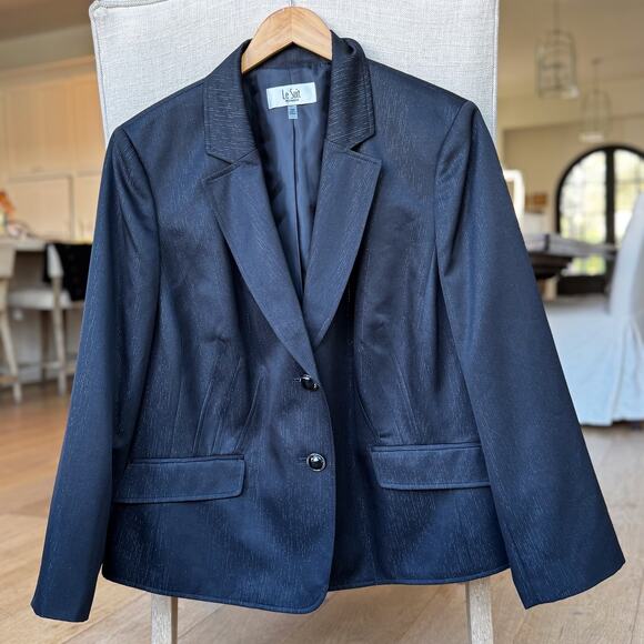 Le Suit 2-Button Evening Blazer Black on Black Metallic Thread Detail Sz 18W - Picture 1 of 11
